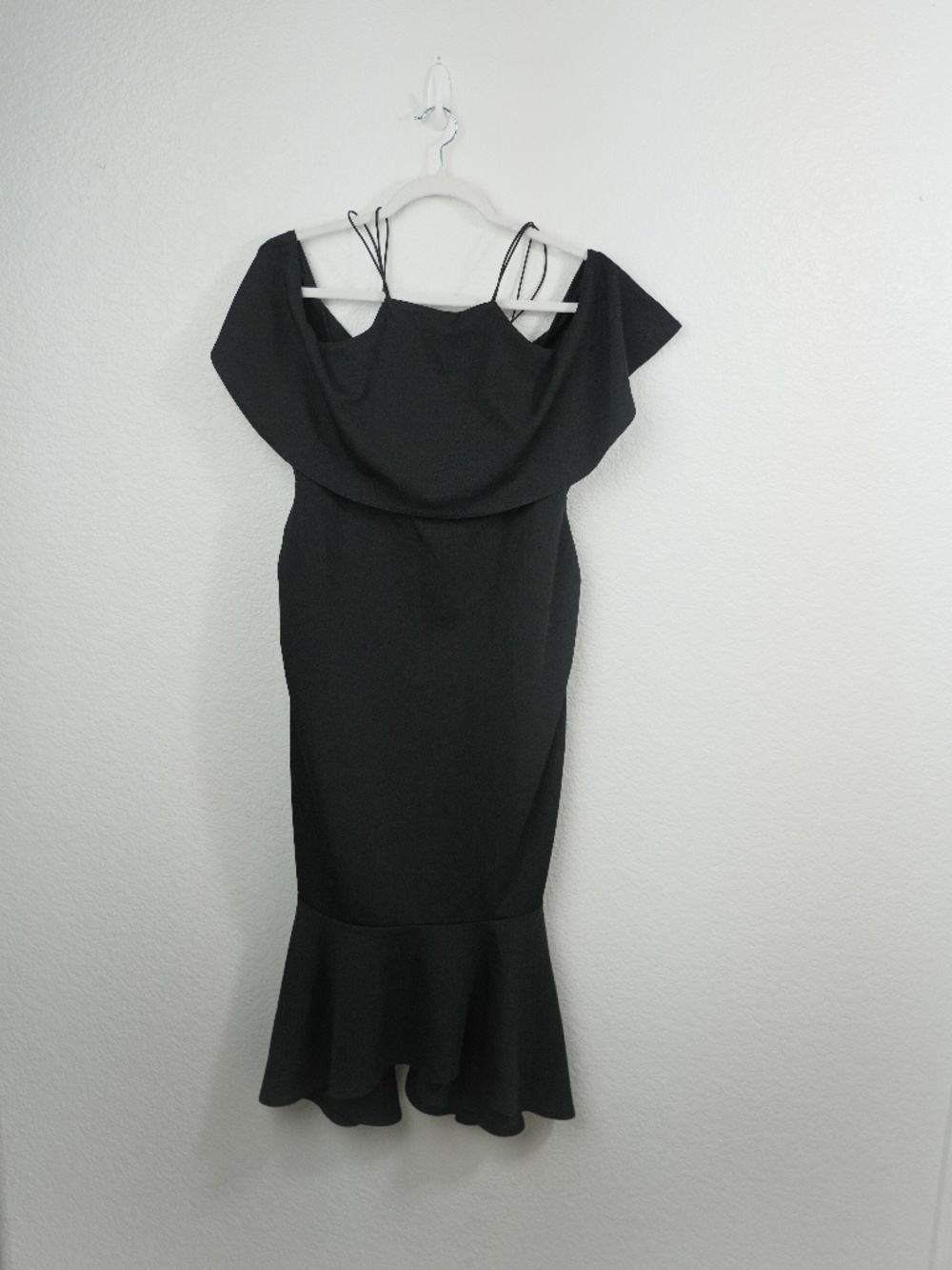 ASOS Maternity Black Midi Dress Size 8 Off Shoulder Ruffle Mermaid Bodycon NWT